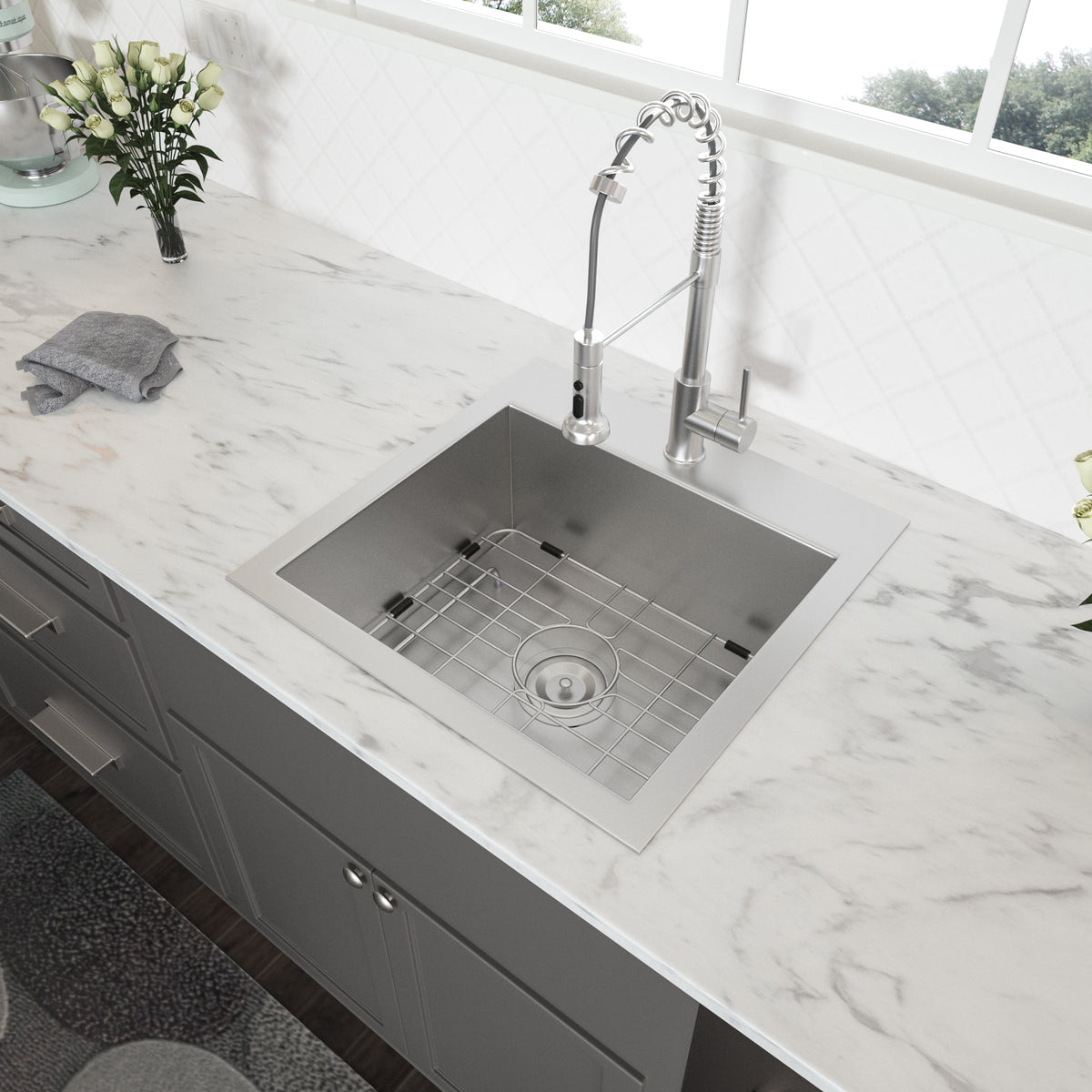 Laundry Sink 22X22X12" Drop In Laundry Sink Brushed Nickel Stainless Steel