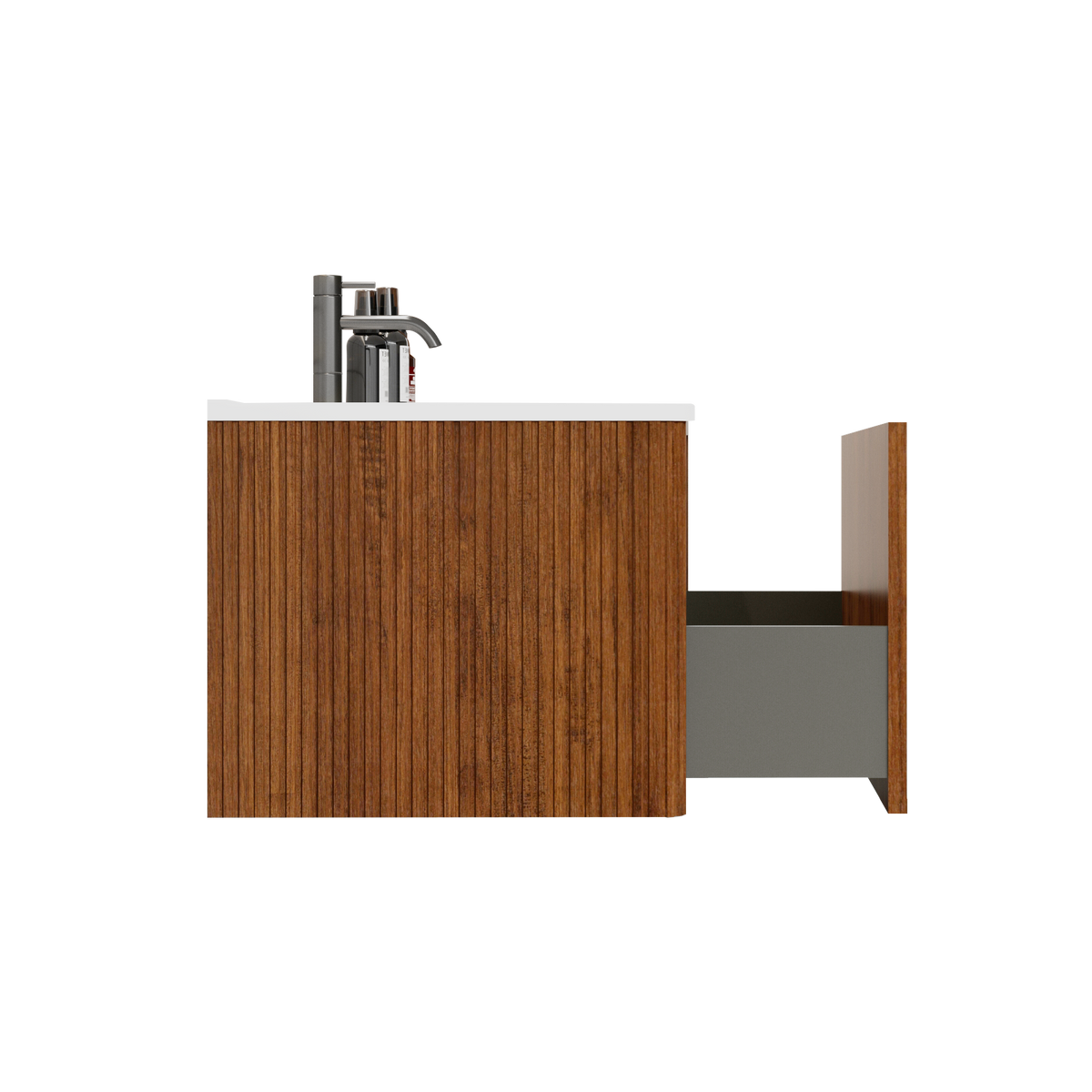 U048 Etna36W 305 Etna 36" Striped Walnut Bathroom Vanity With White Ceramic Sink, Wall Mounted Floating Bathroom Vanity For Modern Bathroom, Pre Assembled White Walnut Melamine