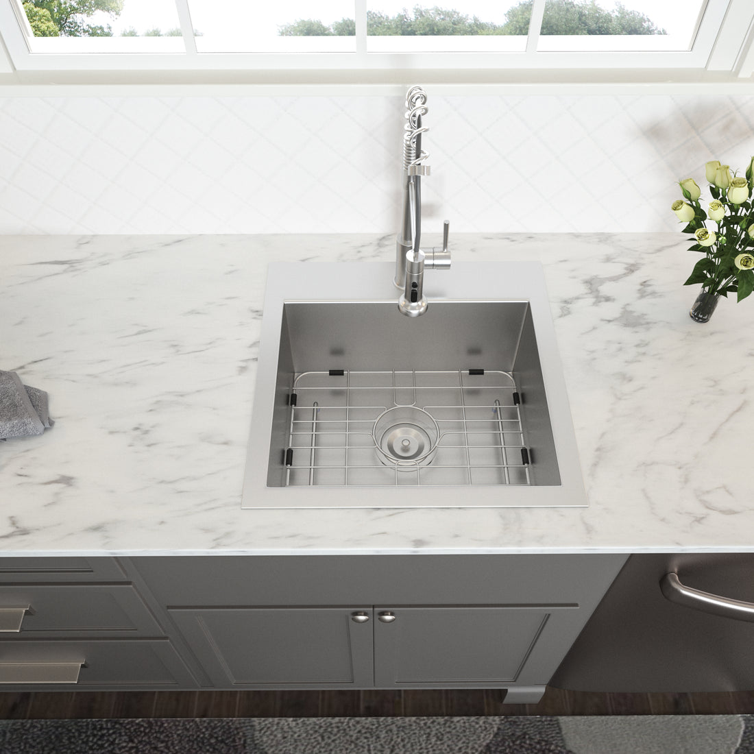 Laundry Sink 22X22X12" Drop In Laundry Sink Brushed Nickel Stainless Steel