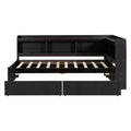 Twin Bed With L Shaped Bookcases,Drawers,Espresso Twin Espresso Pine