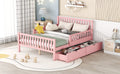 Full Size Wood Platform Bed With Guardrails On Both Sides And Two Storage Drawers ,Pink Full Pink Wood