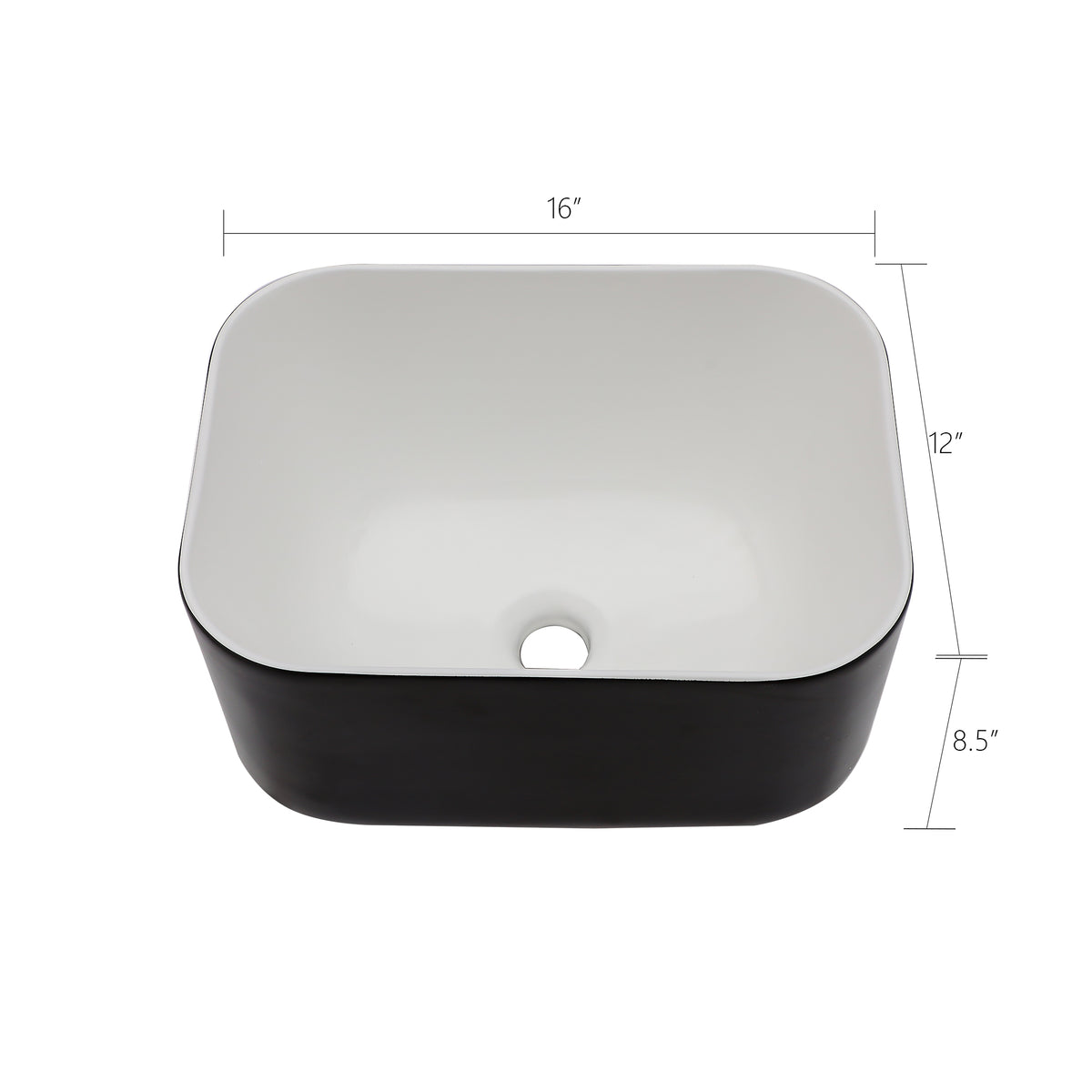 16X12 Inch Ceramic Square Vessel Bathroom Sink Black Ceramic