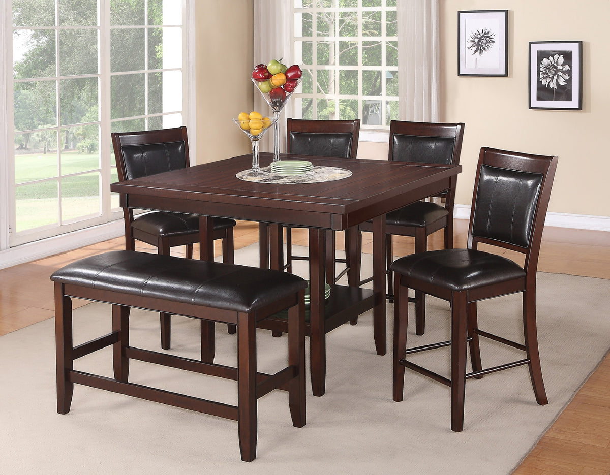 Farmhouse Style 2Pc Dark Brown Espresso Pu Counter Height Chair Bar Stool Footrest Faux Leather Fabric Upholstered Back Seat Wooden Furniture Espresso Dining Room Contemporary,Farmhouse Dining Chairs Wood