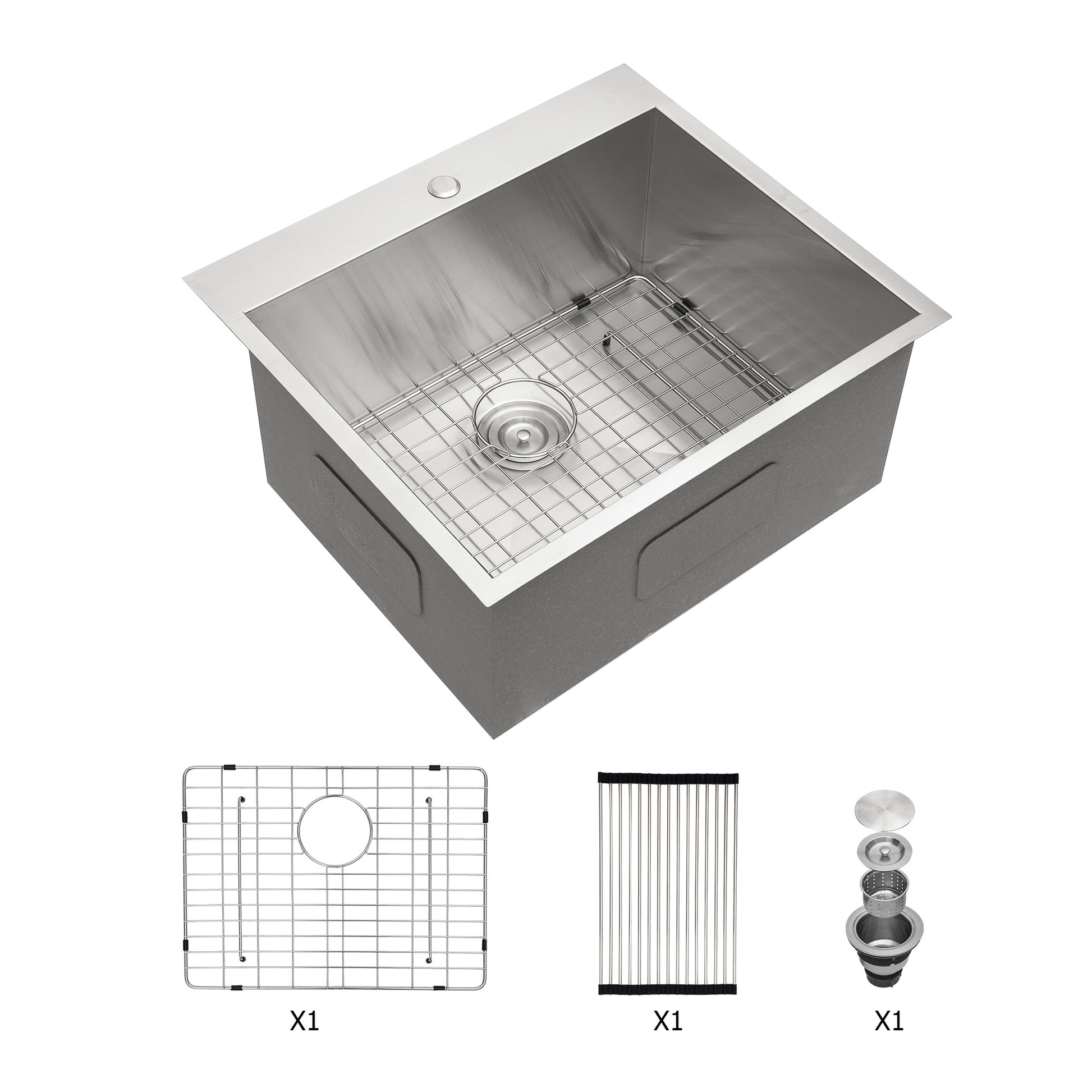 Laundry Sink 25X22X12" Drop In Laundry Sink Brushed Nickel Stainless Steel