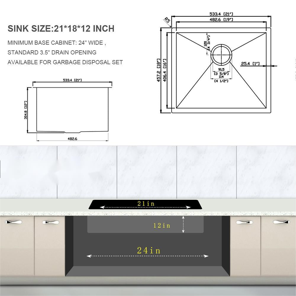 Laundry Sink 21X18X12" Undermount Laundry Sink Brushed Nickel Stainless Steel