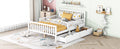 Full Size Wood Platform Bed With Guardrails On Both Sides And Two Storage Drawers ,White Full White Wood