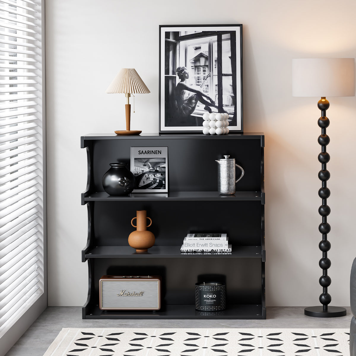 Multifunctional 4 Tier Black Book Shelf & Coffee Table For Living Room Bedroom Dining Room Study Entryway, Creative Furniture Floor Bookshelf, Minimalist Organizer Storage Shelves Black Mdf