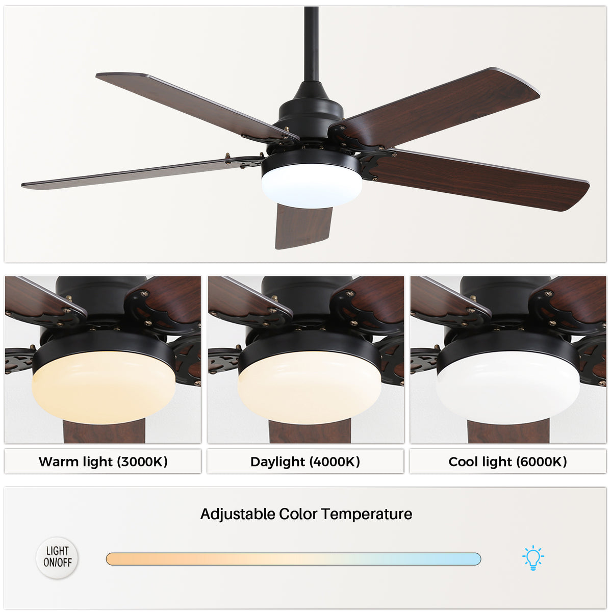 42 Inch Modern With 3 Color Dimmable Light 5 Blades Remote Control Reversible Dc Motor Black For Bedroom Black Mdf