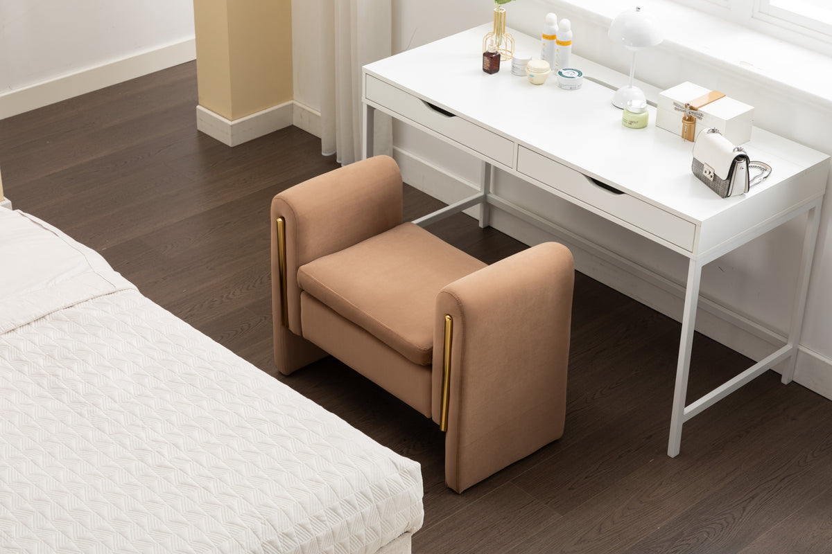 031 Velvet Fabric Single Bench Shoe Bench Makeup Bench For Bedroom Indoor,Coffee Wood Bedroom Brown Solid Eucalyptus Wood Tufted Coffee Polyester Velvet Backless Soft Modern Foam Velvet