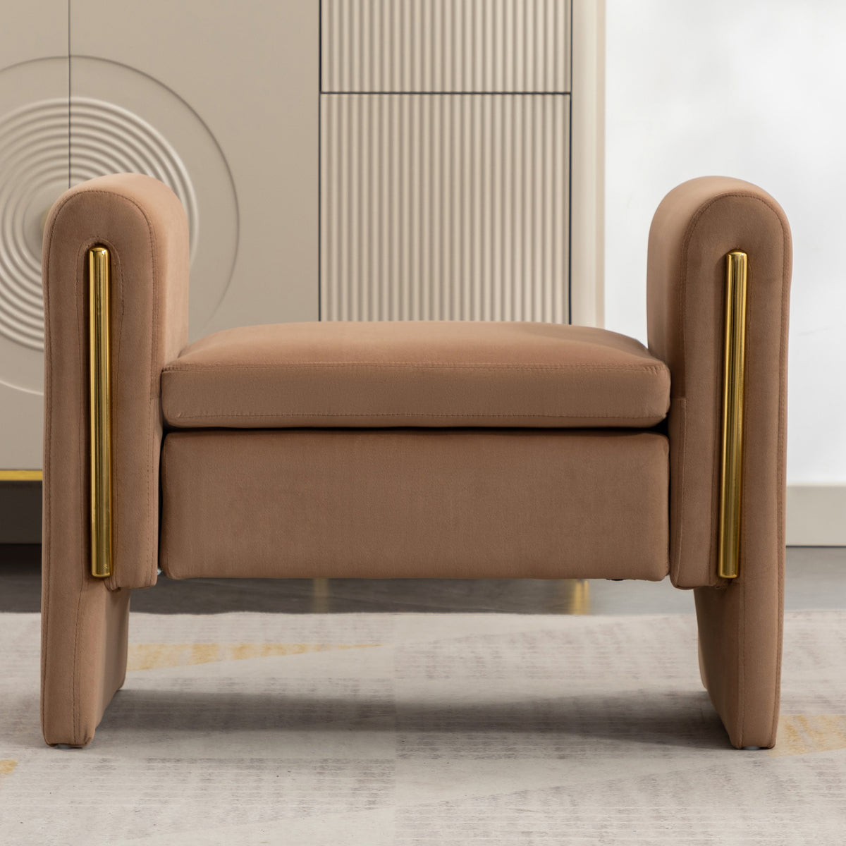 031 Velvet Fabric Single Bench Shoe Bench Makeup Bench For Bedroom Indoor,Coffee Wood Bedroom Brown Solid Eucalyptus Wood Tufted Coffee Polyester Velvet Backless Soft Modern Foam Velvet