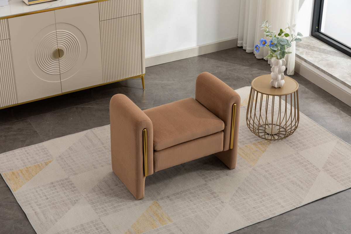 031 Velvet Fabric Single Bench Shoe Bench Makeup Bench For Bedroom Indoor,Coffee Wood Bedroom Brown Solid Eucalyptus Wood Tufted Coffee Polyester Velvet Backless Soft Modern Foam Velvet