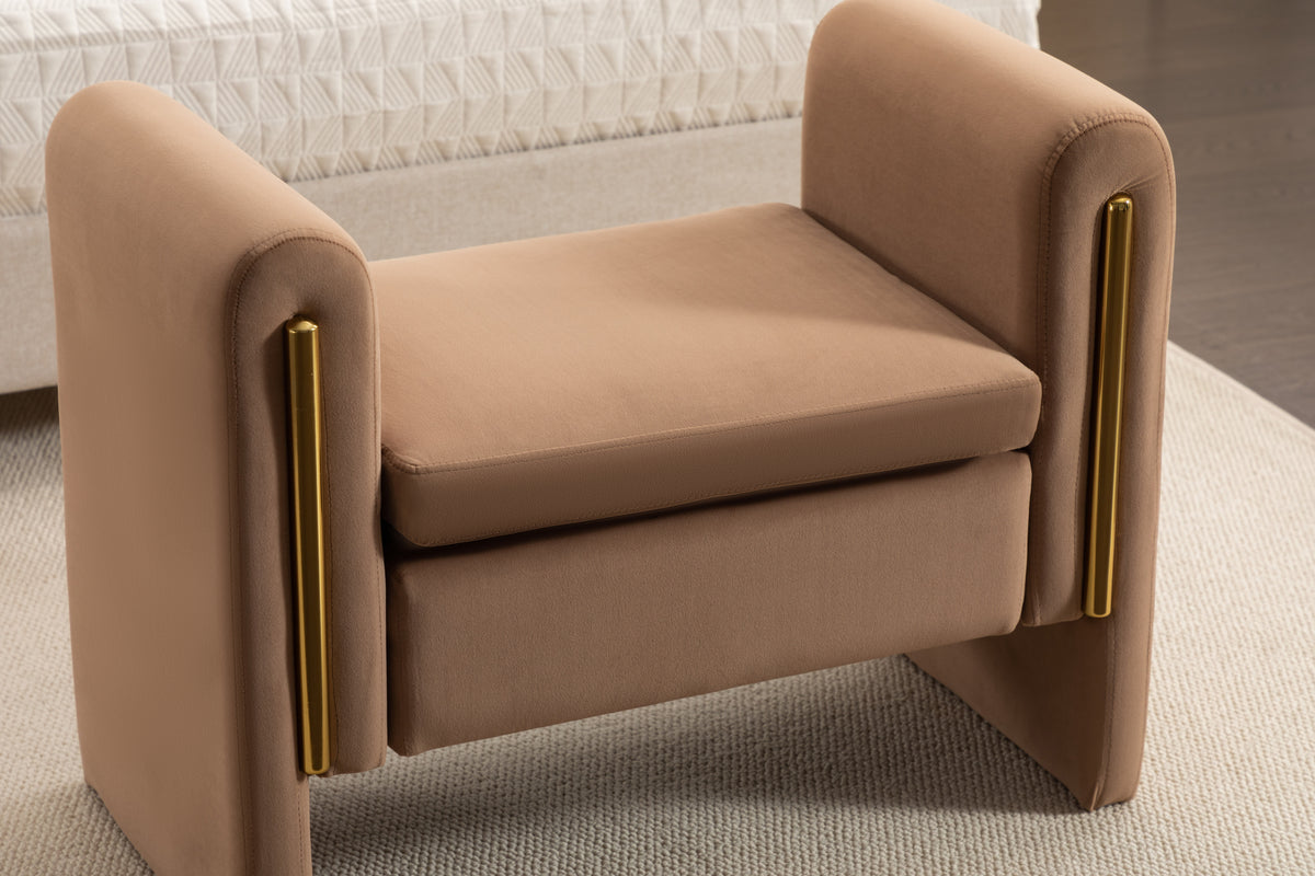 031 Velvet Fabric Single Bench Shoe Bench Makeup Bench For Bedroom Indoor,Coffee Wood Bedroom Brown Solid Eucalyptus Wood Tufted Coffee Polyester Velvet Backless Soft Modern Foam Velvet