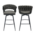 Technical Leather Woven Bar Stool Set Of 2,Black Legs Barstools No Adjustable Kitchen Island Chairs,360 Swivel Bar Stools Upholstered Counter Stool Arm Chairs With Back Footrest, Tan Metal Black Brown Kitchen Dining Chairs Foam Technical Leather