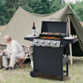 Propane Gas Grill 4 Burner Barbecue Grill, Stainless Steel 34,000 Btu Patio Garden Barbecue Grill With Two Shelves, Lid, Wheels And Bottle Opener Black Iron
