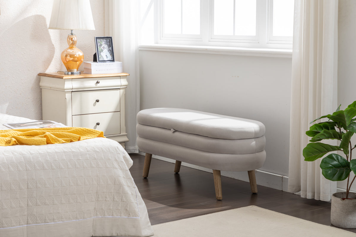 036 Velvet Fabric Storage Bench Bedroom Bench With Wood Legs For Living Room Bedroom Indoor,Light Gray Tufted Light Gray Velvet Bedroom Solid Modern Eucalyptus Internal Storage Foam Velvet