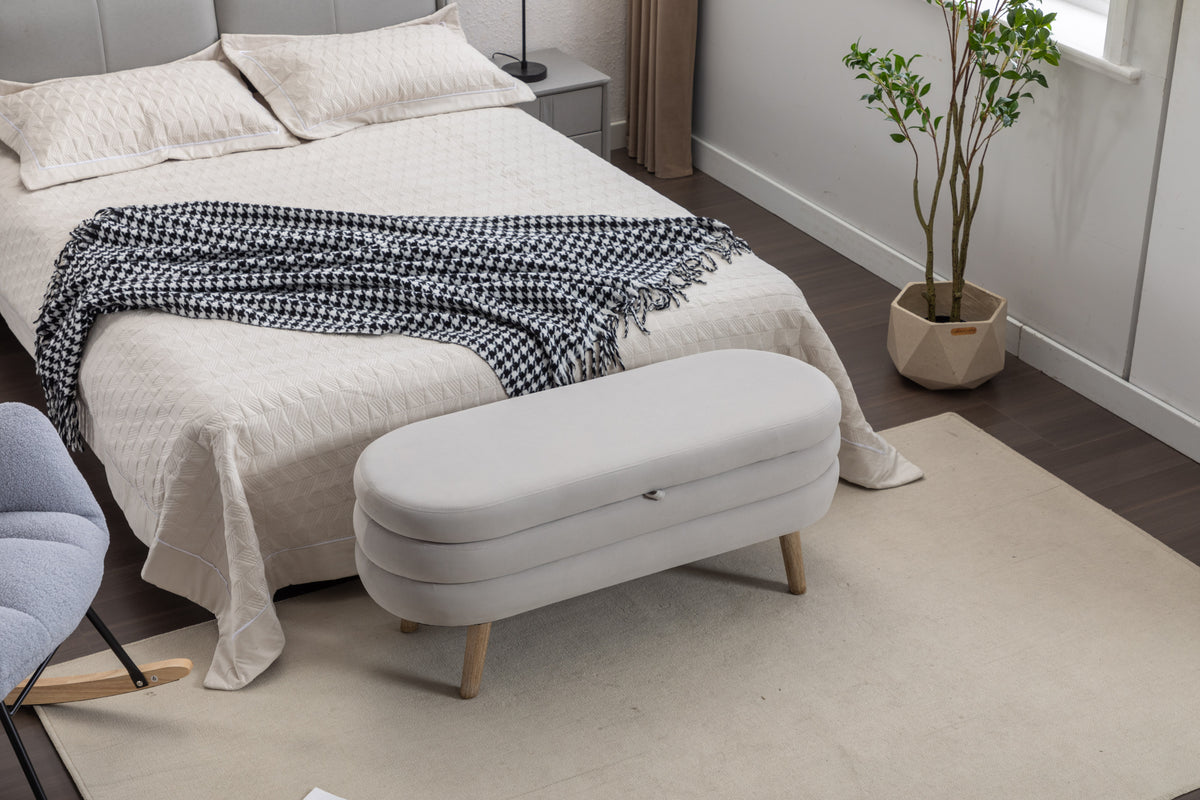 036 Velvet Fabric Storage Bench Bedroom Bench With Wood Legs For Living Room Bedroom Indoor,Light Gray Tufted Light Gray Velvet Bedroom Solid Modern Eucalyptus Internal Storage Foam Velvet
