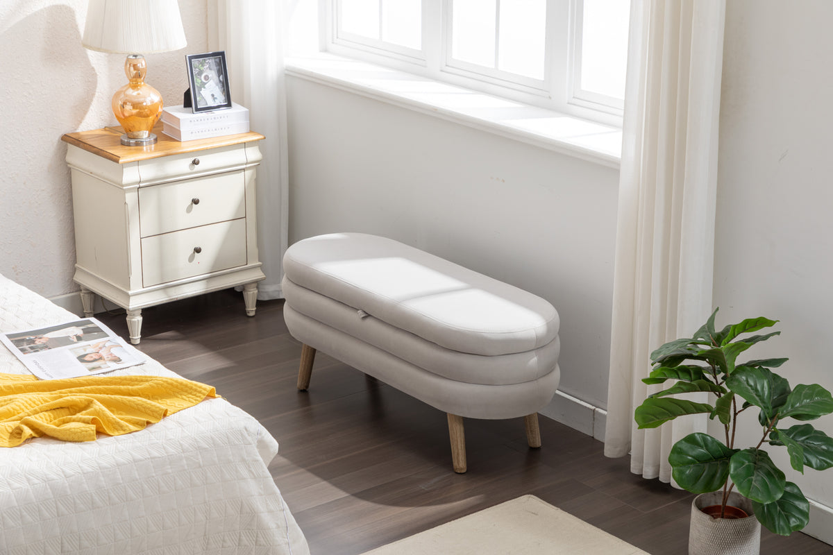 036 Velvet Fabric Storage Bench Bedroom Bench With Wood Legs For Living Room Bedroom Indoor,Light Gray Tufted Light Gray Velvet Bedroom Solid Modern Eucalyptus Internal Storage Foam Velvet