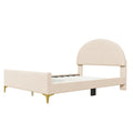 Full Size Upholstered Platform Bed With Classic Semi Circle Shaped Headboard And Mental Legs, Velvet, Beige Beige Velvet