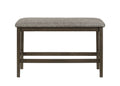 1Pc Dark Brown Transitional Counter Height Bench Upholstered Seat Gray Linen Finish Wooden Furniture Brown Solid Wood