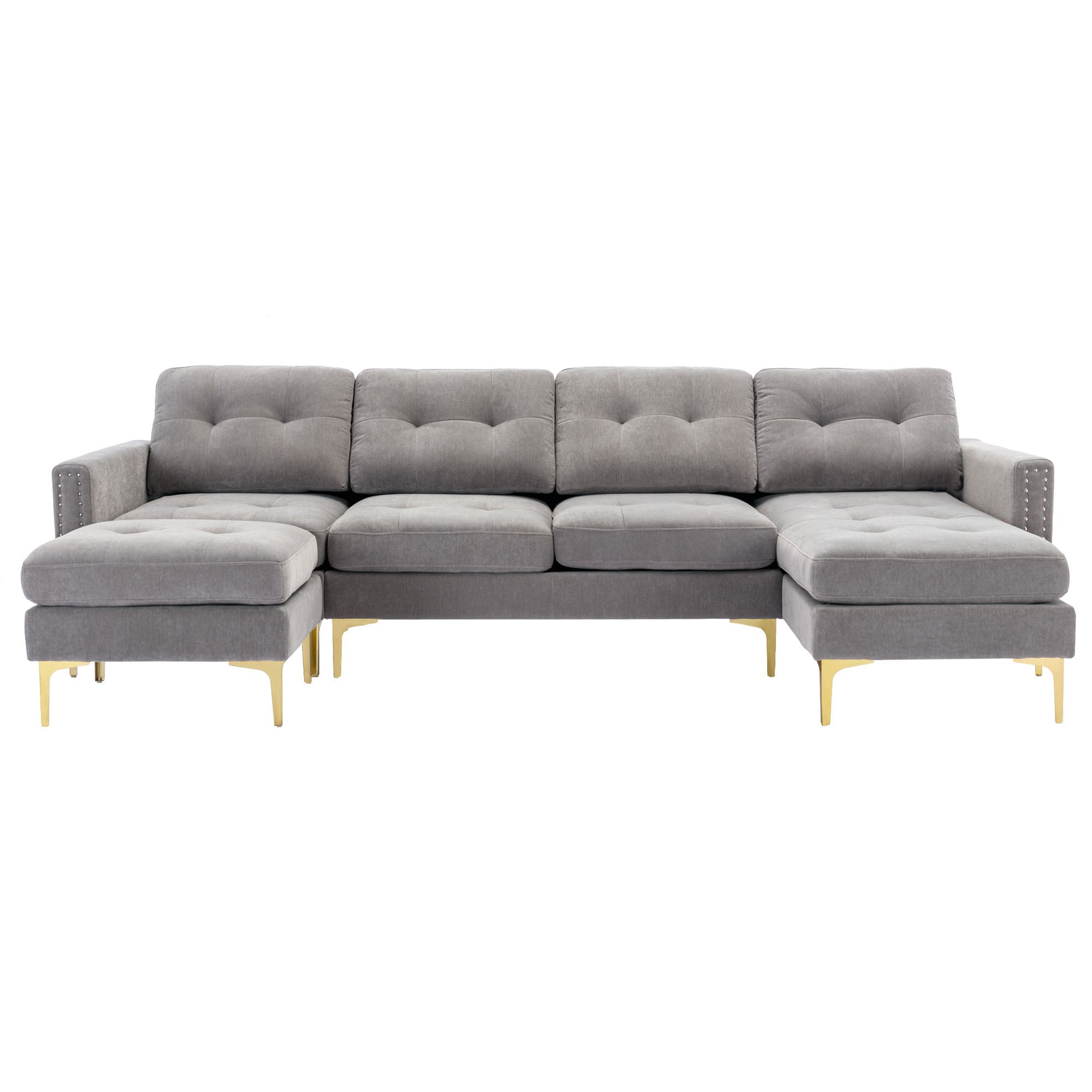 110" L Shape Convertible Sectional Sofa Couch With Movable Ottoman For Living Room, Apartment, Office, Light Grey Light Grey Foam Velvet 4 Seat