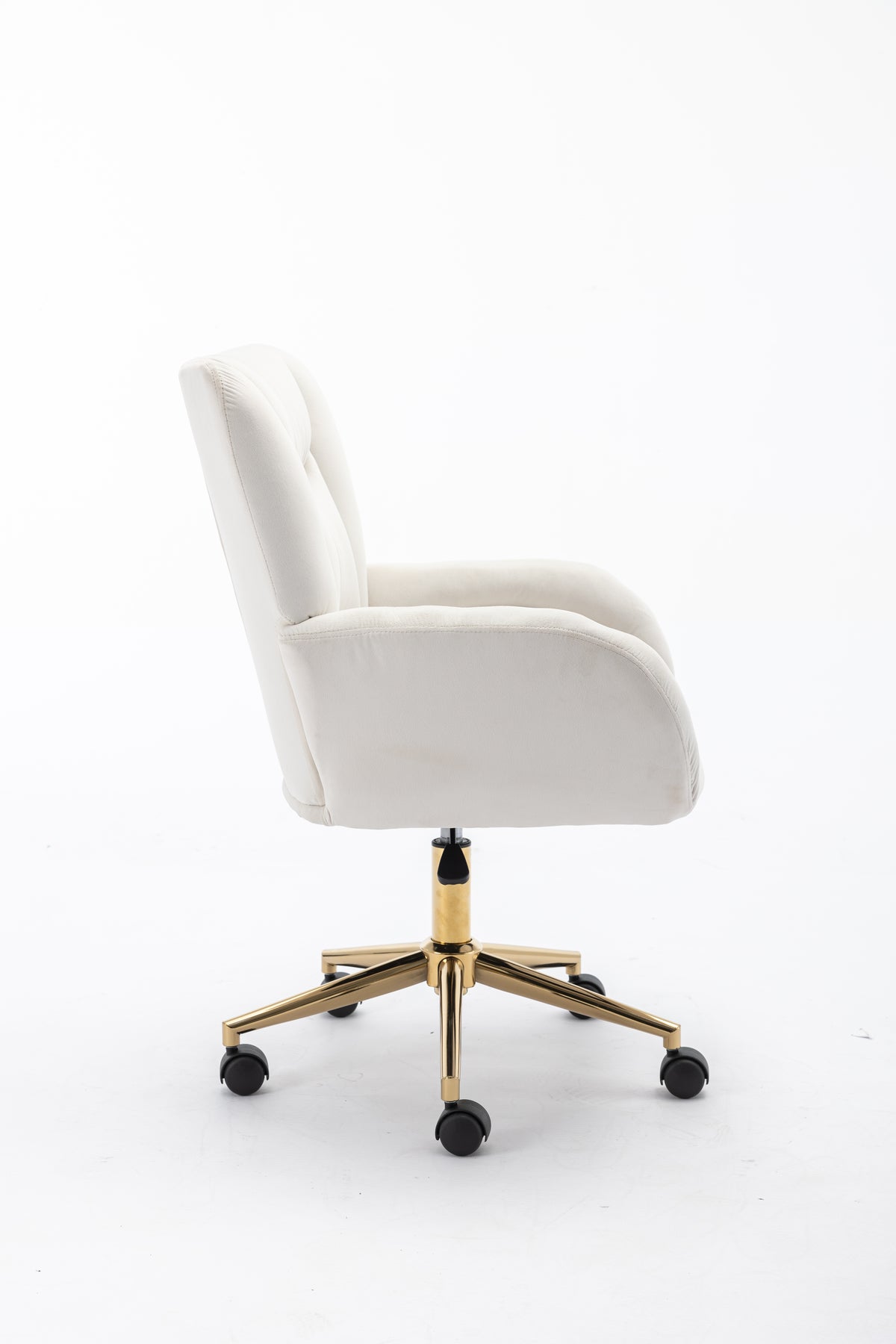 005 Velvet Fabric 360 Swivel Home Office Chair With Gold Metal Base And Universal Wheels,Ivory Solid Ivory Office Sponge Wipe Clean Modern Office Chairs Tufted Back Foam Swivel Velvet