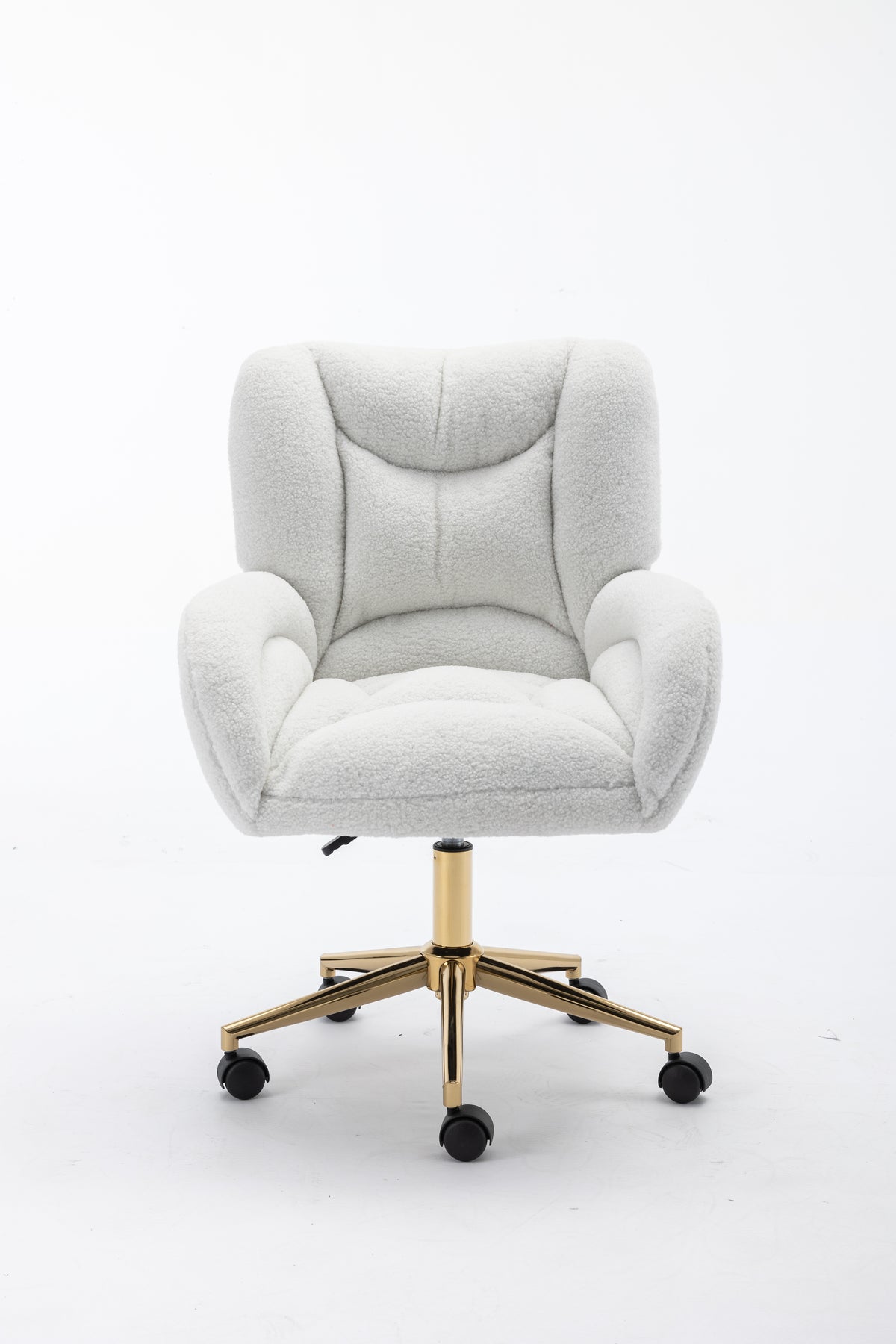 005 Teddy Fabric 360 Swivel Home Office Chair With Gold Metal Base And Universal Wheels,Ivory Solid Ivory Primary Living Space Sponge Wipe Clean Modern Office Chairs Tufted Back Foam Swivel Teddy