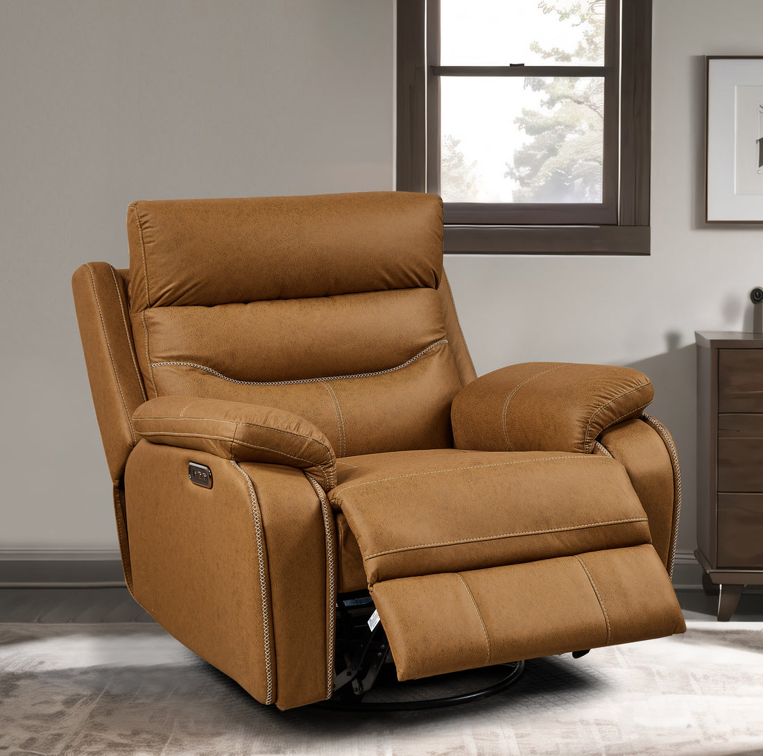 Liyasi Dual Okin Motor Rocking And 240 Degree Swivel Single Sofa Seat Recliner Chair Infinite Position ,Head Rest With Power Function Yellow Brown Polyester Metal Power Remote Primary Living Space Soft Cushion Back American Design Beech Pillow Top Arms