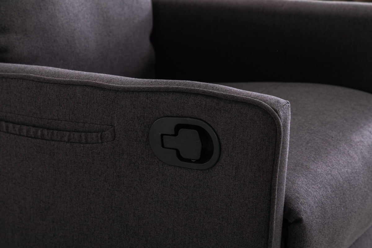 038 Cotton Linen Fabric Swivel Rocking Chair Glider Rocker Recliner Nursery Chair With Adjustable Back And Footrest For Living Room Indoor,Dark Gray Dark Gray Cotton Manual Handle Metal Primary Living Space Soft Tufted Back Modern Foam Linen