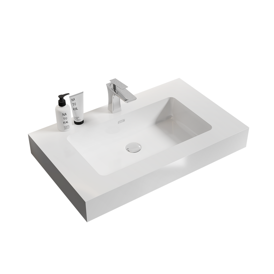 Bb02 30 101, Integrated Solid Surface Basin Without Drain And Faucet, Glossy White Color White Resin