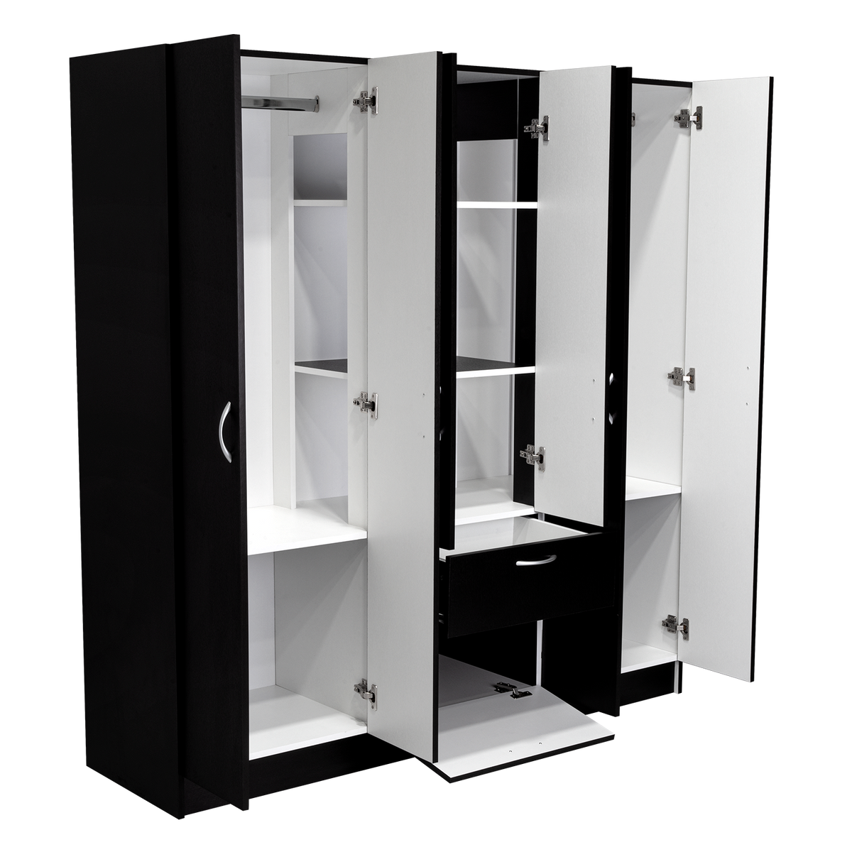 Six Doors Armoire Maya, Bedroom, Black White White Black Particle Board Engineered Wood