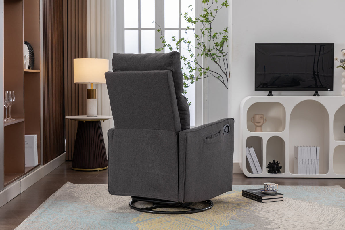 038 Cotton Linen Fabric Swivel Rocking Chair Glider Rocker Recliner Nursery Chair With Adjustable Back And Footrest For Living Room Indoor,Dark Gray Dark Gray Cotton Manual Handle Metal Primary Living Space Soft Tufted Back Modern Foam Linen
