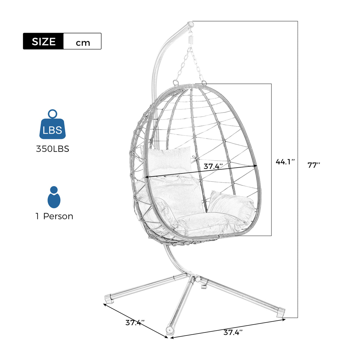 Egg Chair With Stand Indoor Outdoor Swing Chair Patio Wicker Hanging Egg Chair Hanging Basket Chair Hammock Chair With Stand For Bedroom Living Room Balcony Yes Complete Patio Set Navy Blue Water