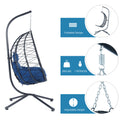 Egg Chair With Stand Indoor Outdoor Swing Chair Patio Wicker Hanging Egg Chair Hanging Basket Chair Hammock Chair With Stand For Bedroom Living Room Balcony Yes Complete Patio Set Navy Blue Water