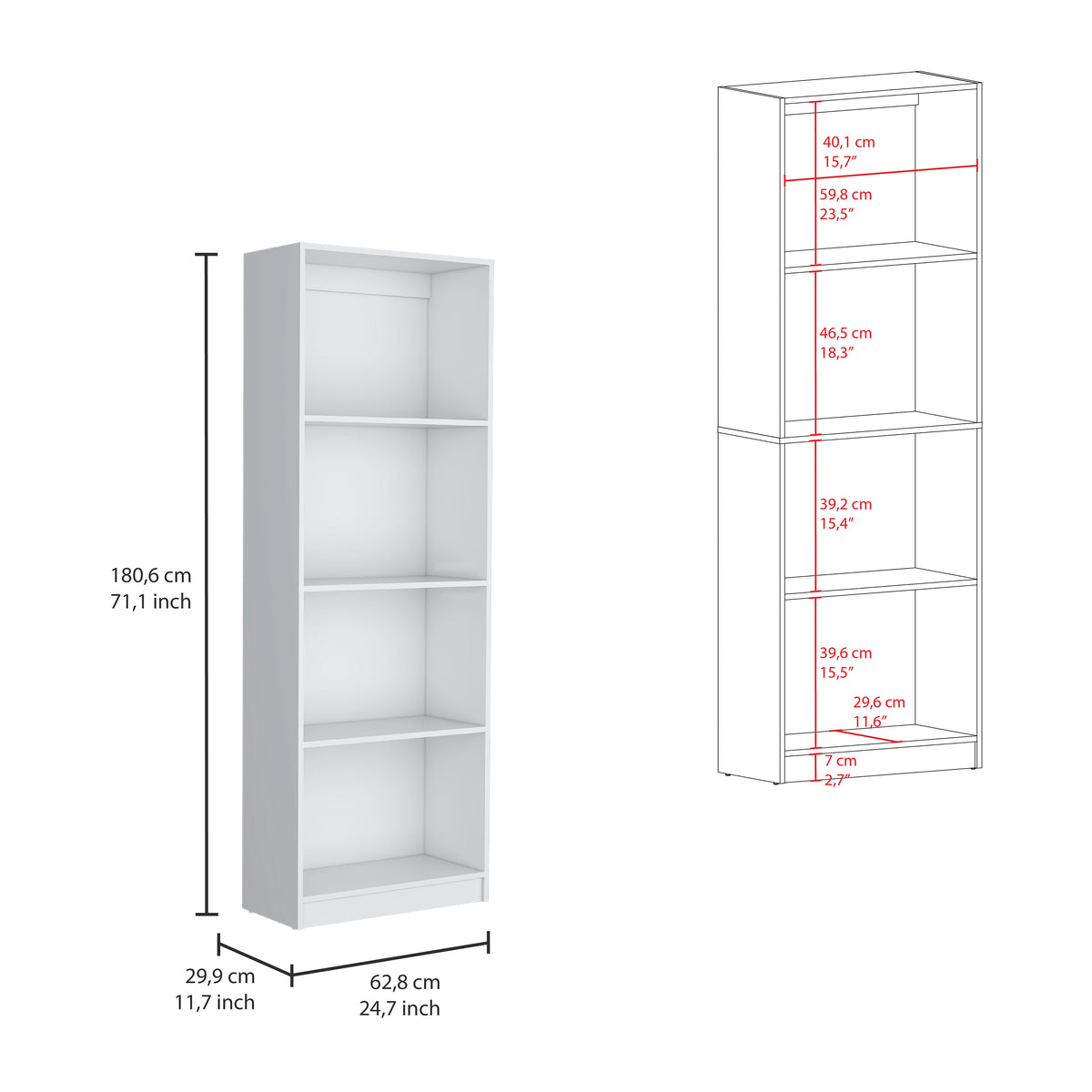 Utah 3 Piece Living Room Set With 3 Bookcases, White White Particle Board Engineered Wood