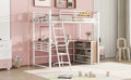 Twin Size Metal Loft Bed With 3 Layers Of Shelves And L Shaped Desk, White White Metal