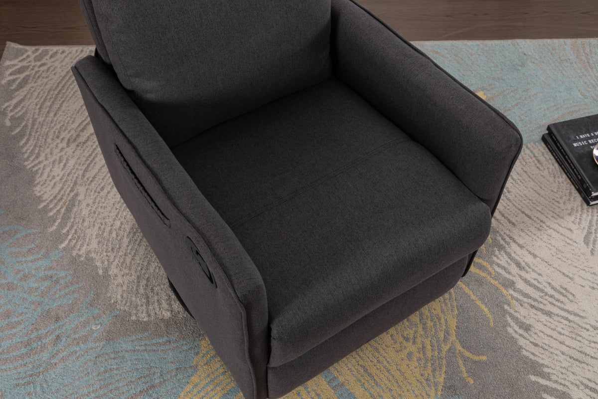 038 Cotton Linen Fabric Swivel Rocking Chair Glider Rocker Recliner Nursery Chair With Adjustable Back And Footrest For Living Room Indoor,Dark Gray Dark Gray Cotton Manual Handle Metal Primary Living Space Soft Tufted Back Modern Foam Linen