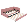 Upholstered Daybed With Trundle Twin Size Sofa Bed Frame No Box Spring Needed, Linen Fabric Pink Pink Linen