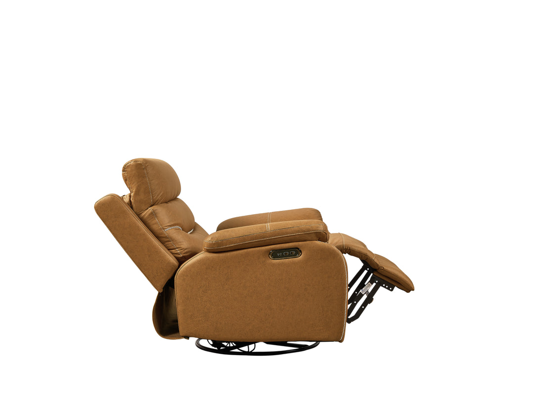 Liyasi Dual Okin Motor Rocking And 240 Degree Swivel Single Sofa Seat Recliner Chair Infinite Position ,Head Rest With Power Function Yellow Brown Polyester Metal Power Remote Primary Living Space Soft Cushion Back American Design Beech Pillow Top Arms