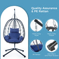 Egg Chair With Stand Indoor Outdoor Swing Chair Patio Wicker Hanging Egg Chair Hanging Basket Chair Hammock Chair With Stand For Bedroom Living Room Balcony Yes Complete Patio Set Navy Blue Water