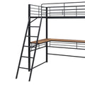 Twin Size Metal Loft Bed With 3 Layers Of Shelves And L Shaped Desk, Black Black Metal