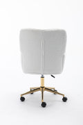 005 Teddy Fabric 360 Swivel Home Office Chair With Gold Metal Base And Universal Wheels,Ivory Solid Ivory Primary Living Space Sponge Wipe Clean Modern Office Chairs Tufted Back Foam Swivel Teddy