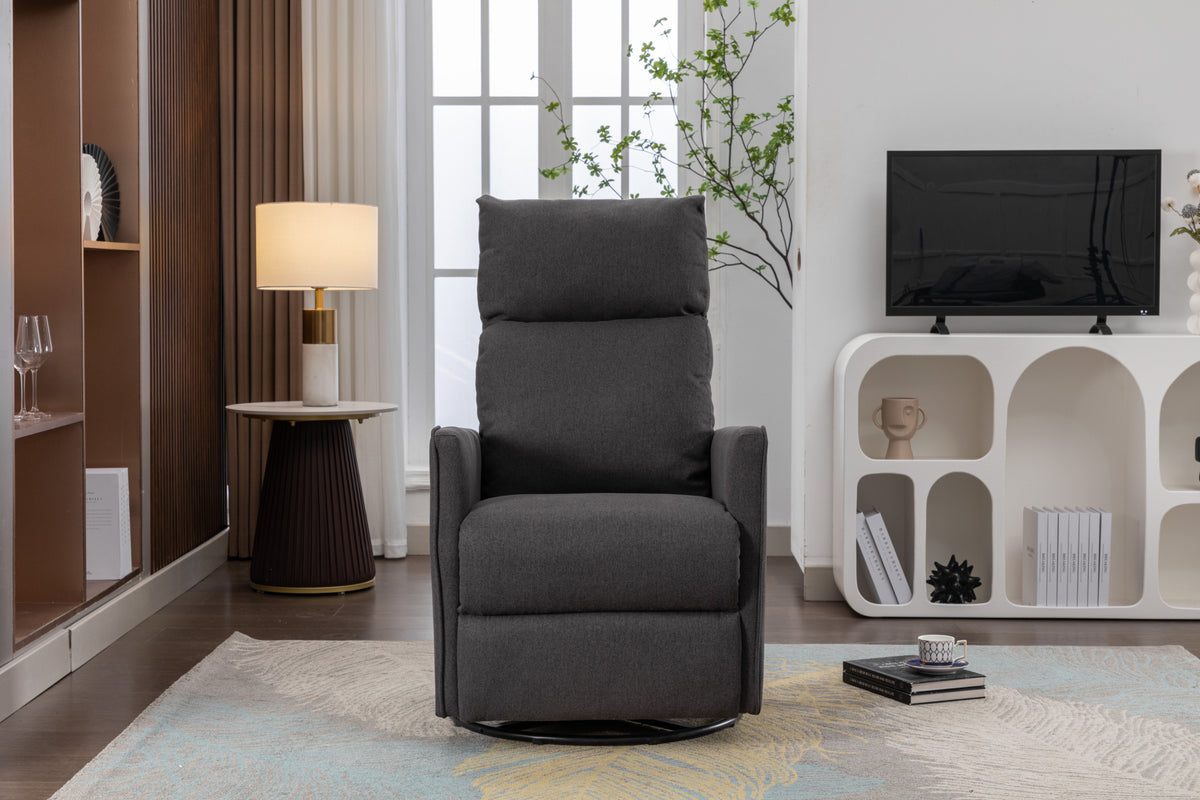 038 Cotton Linen Fabric Swivel Rocking Chair Glider Rocker Recliner Nursery Chair With Adjustable Back And Footrest For Living Room Indoor,Dark Gray Dark Gray Cotton Manual Handle Metal Primary Living Space Soft Tufted Back Modern Foam Linen