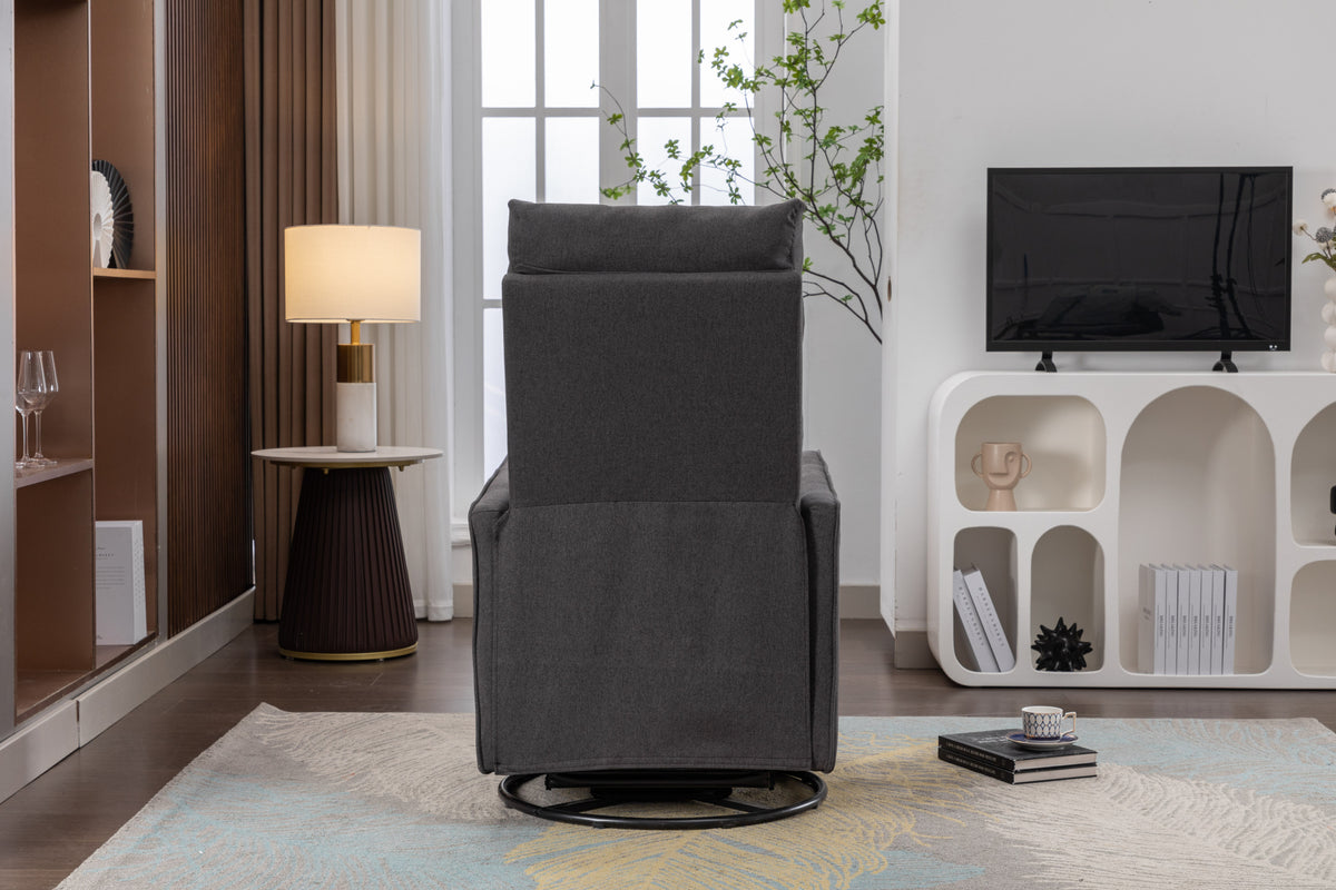 038 Cotton Linen Fabric Swivel Rocking Chair Glider Rocker Recliner Nursery Chair With Adjustable Back And Footrest For Living Room Indoor,Dark Gray Dark Gray Cotton Manual Handle Metal Primary Living Space Soft Tufted Back Modern Foam Linen