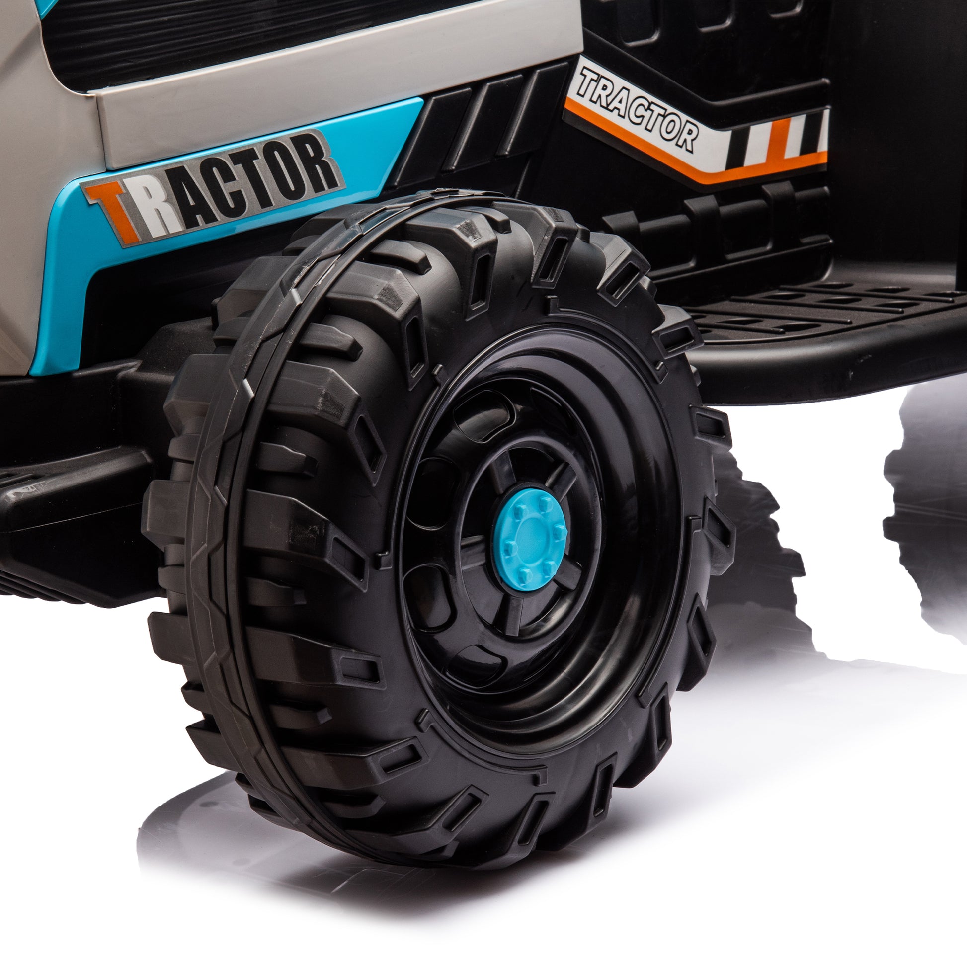 Ride On Tractor With Trailer,12V Battery Powered Electric Tractor Toy W Remote Control,Electric Car For Kids,Three Speed Adjustable,Power Display, Usb,Mp3 ,Bluetooth,Led Light,Two Point Safety Belt Blue Plastic