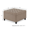 Large Square Storage Ottoman With Wooden Legs, Upholstered Button Tufted Coffee Table With Nail Trims For For Living Space,Linen Espresso Wood Primary Living Space Black Solid Rubberwood Wood With Storage Linen Linen Linen Or Linen Blend Backless Medium