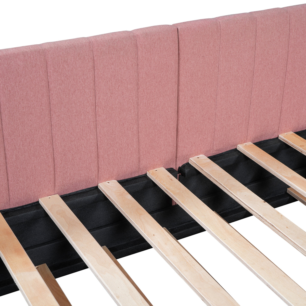 Upholstered Daybed With Trundle Twin Size Sofa Bed Frame No Box Spring Needed, Linen Fabric Pink Pink Linen