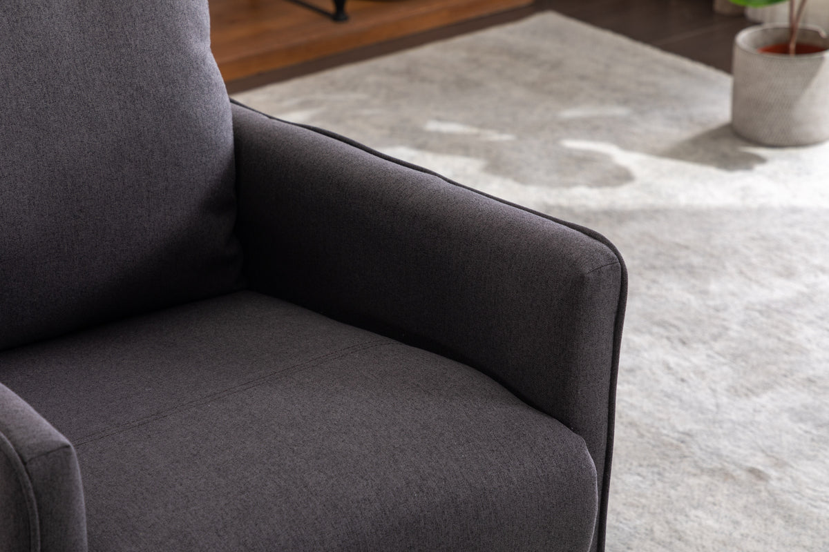 038 Cotton Linen Fabric Swivel Rocking Chair Glider Rocker Recliner Nursery Chair With Adjustable Back And Footrest For Living Room Indoor,Dark Gray Dark Gray Cotton Manual Handle Metal Primary Living Space Soft Tufted Back Modern Foam Linen