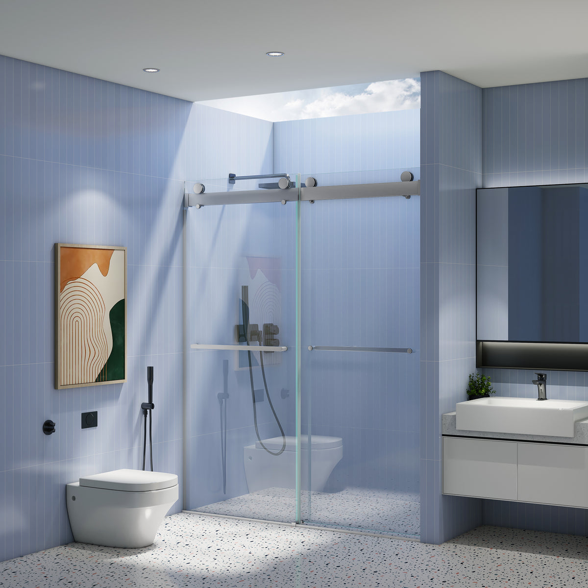 44 To 48 In. W X 76 In. H Double Sliding Frameless Soft Close Shower Door, Premium 3 8 Inch 10Mm Thick Tampered Glass And Easy Cleaning Coating In Chrome 23D02 48C Chrome Stainless Steel Tempered Glass