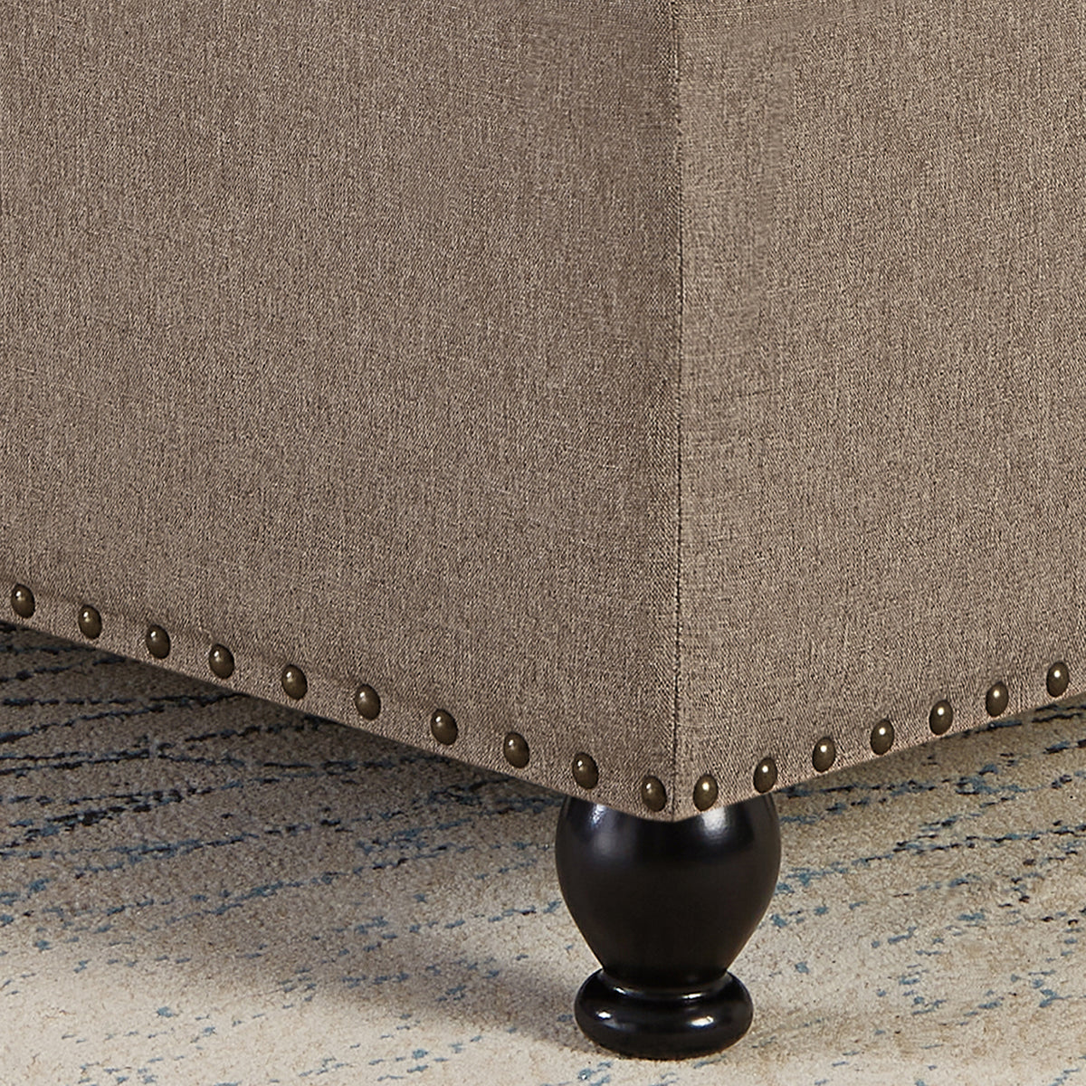 Large Square Storage Ottoman With Wooden Legs, Upholstered Button Tufted Coffee Table With Nail Trims For For Living Space,Linen Espresso Wood Primary Living Space Black Solid Rubberwood Wood With Storage Linen Linen Linen Or Linen Blend Backless Medium