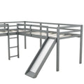 L Shaped Twin Size Loft Bed With Ladder And Slide, Gray Gray Solid Wood Mdf